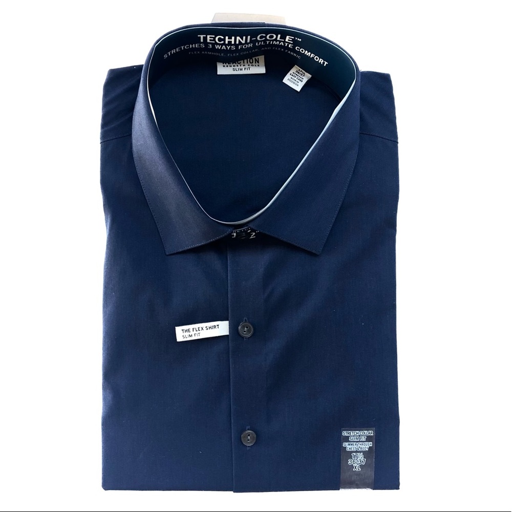 Reaction Kenneth Cole Men’s Slim Fit Dress Shirt, Dark Navy, XL, 17 1/2- 36/37